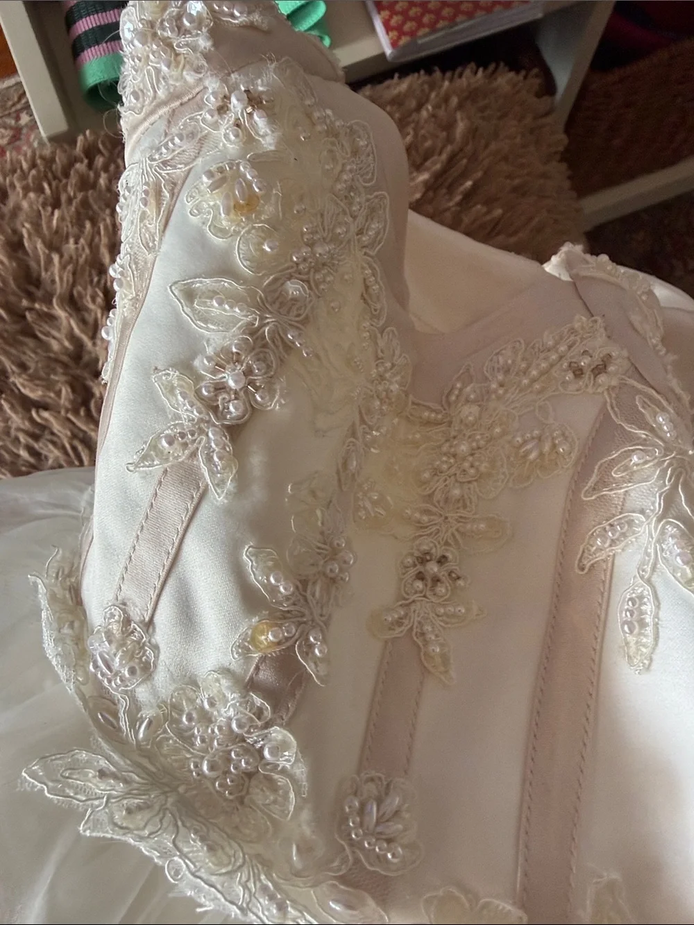 David's Bridal Ivory and Blush Embroidered Flower Girl Dress - Picture 8 of 8